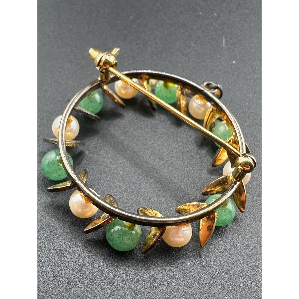 VTG 1940s 1950s Sterling Silver Jade Pearl Wreath Brooch Pendant - Picture 6 of 16